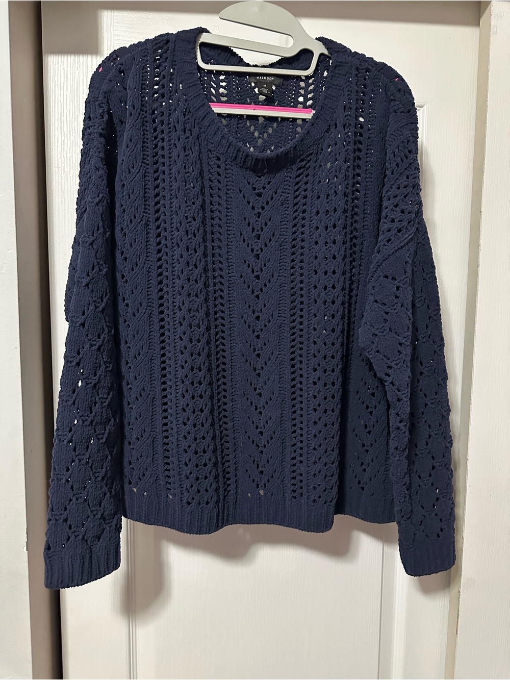 Halogen Navy Openwork Crewneck Sweater